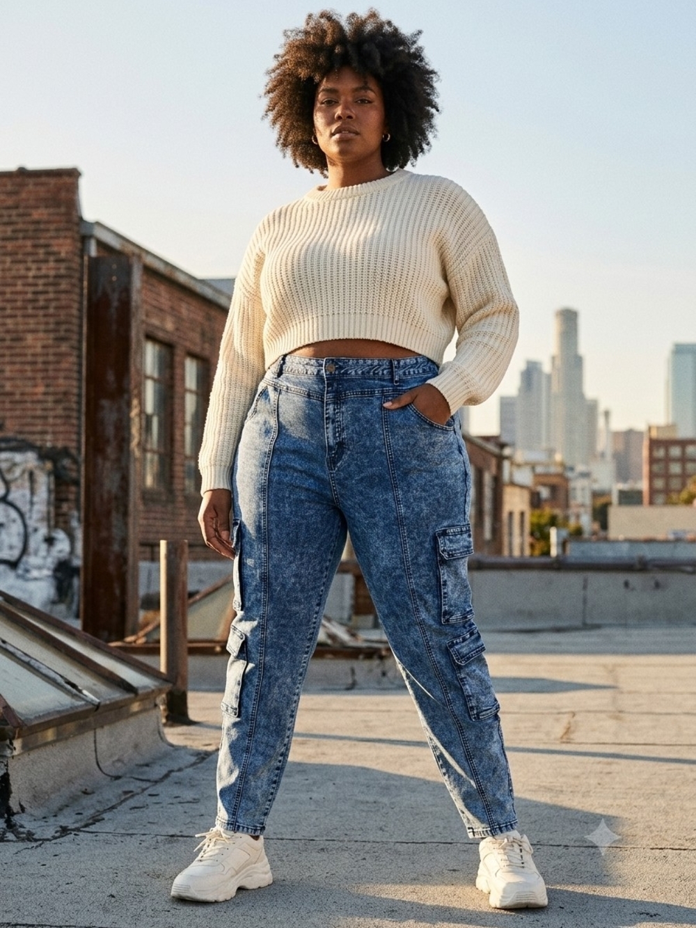 Fashion Nova Women's Acid Wash Boyfriend Cargo Jeans - Size 3x